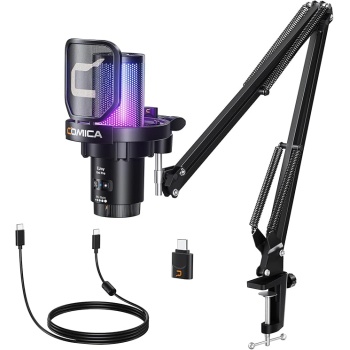 COMICA Ejoy Uni PRO(A) USB Wireless Microphone with Noise Cancellation, RGB Lights, Monitoring, Muting, Boom Arm Mic for Computer, PS5, PS4, Streaming, Podcast, Chat, Twitch, Discord(Black)