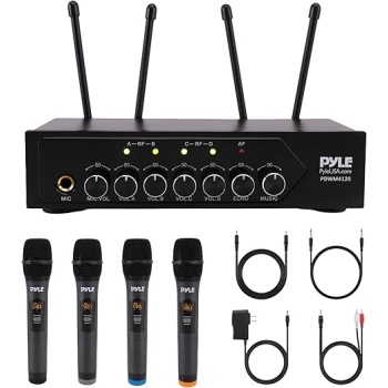 Pyle Wireless Microphones, Professional UHF Dual Microphones for Karaoke, Wireless Dynamic Microphone System Set with Rechargeable Receiver,Plug and Play, Speech, Wedding, Church, PA System