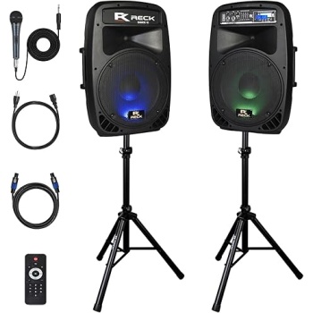 PRORECK Dance 12 Portable 12-Inch 1000 Watts 2-Way Powered PA Speaker System Combo Set with Bluetooth/USB/SD Card Reader/FM Radio/Remote Control/Speaker Stand for Party DJ Wedding Meeting