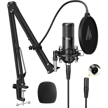 MAONO XLR Condenser Microphone, Professional Cardioid Studio Mic with Boom Arm, Pop Filter, Compatible with Audio Interface and Mixer for Streaming, Podcasting, Vocal Recording, Music, PM320S