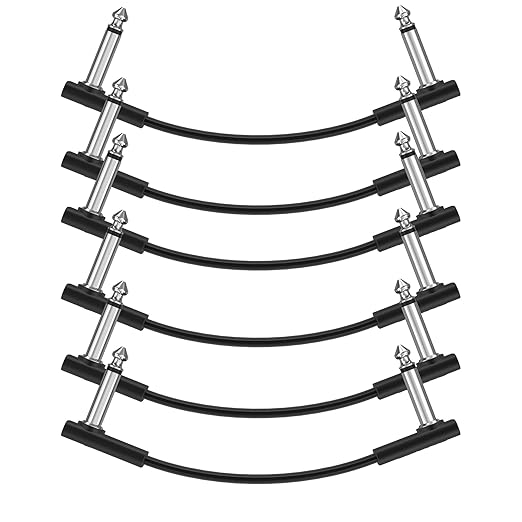 Donner Flat Patch Cables for Guitar Effect Pedal 6 Inch Save Space Clear Sound 1/4" TS Right Angle 6 Packs