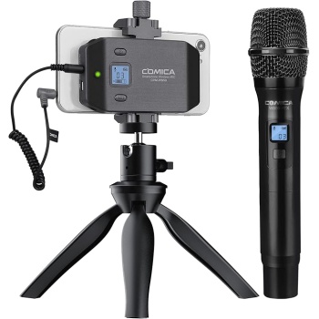 Wireless Microphone for Smartphone, COMICA CVM-WS50(H) Handheld Microphone for iPhone/Android Phones Interview, Professional Recording Mic for Sing Video Vlog YouTube TikTok Facebook Livestream