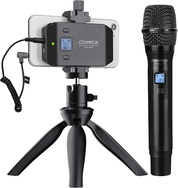 Wireless Microphone for Smartphone, COMICA CVM-WS50(H) Handheld Microphone for iPhone/Android Phones Interview, Professional Recording Mic for Sing Video Vlog YouTube TikTok Facebook Livestream