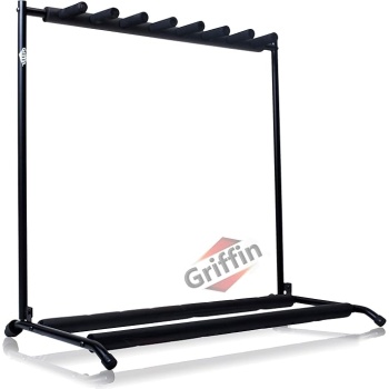 Griffin 7-Guitar Stand Rack (Stage-NestPRO Series) – Floor Guitar Holder with Neck Support for Electric, Acoustic & Bass – Ideal for Studio Setup