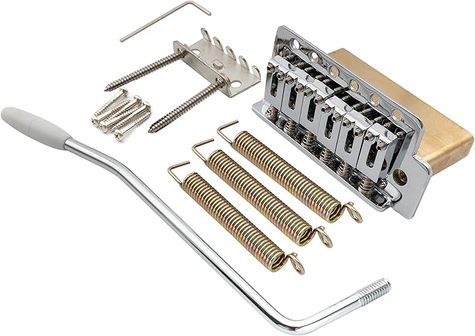 Musiclily Pro 52.5mm Modern 6-Screw Tremolo Bridge 36mm Solid Brass Block for Squier Strat Style Electric Guitar, Chrome