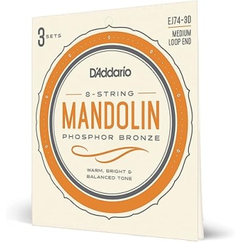 D'Addario Mandolin Strings, Phosphor Bronze, EJ74-3D, Medium Gauge 11-40, 8-String Set, Pack of 3