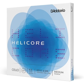 D'Addario H510 Helicore Cello String Set, 4/4 Scale Medium Tension (1 Set)– Stranded Steel Core for Optimum Playability and Clear, Warm Tone – Versatile and Durable – Sealed Pouch Prevents Corrosion