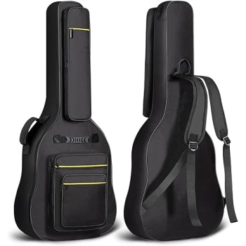 CAHAYA 44 Inch Guitar Bag Multi-pockets for Jumbo and Dreadnought Yellow Line Guitar Case 0.47in Thick Padding Water Resistent Dual Adjustable Shoulder Strap Gig Bag with Back Hanger Loop CY0284