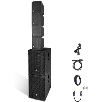 PRORECK Stage Pro 12 8000W Powerful PA Speaker System with 4 Line Array Speakers, Dual 12" Subwoofer, 3 DSP Presets, TWS Bluetooth, Sound, Ideal for DJs, Weddings, Meetings, Live Events