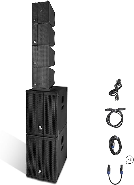 PRORECK Stage Pro 12 8000W Powerful PA Speaker System with 4 Line Array Speakers, Dual 12" Subwoofer, 3 DSP Presets, TWS Bluetooth, Sound, Ideal for DJs, Weddings, Meetings, Live Events