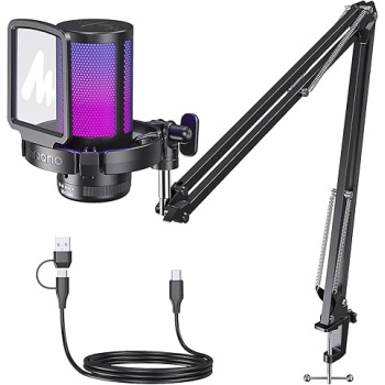 MAONO USB Gaming Microphone, Noise Cancellation Condenser Mic with Mute, Gain, Monitoring, Boom Arm Mic for Streaming, Podcast, Twitch, YouTube, Discord, PC, Computer, PS4, PS5, Mac, GamerWave DGM20S