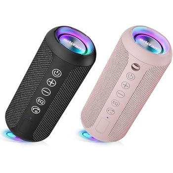 Ortizan X10 Portable Bluetooth Speaker Bundle (2-Pack) - IPX7 Waterproof, 24W Powerful Stereo Sound, 30H Playtime, Bluetooth 5.3 for Outdoor & Indoor Use (Black & Pink)