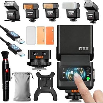 GODOX IT32 TTL Camera Flash with X5S Flash Trigger for Sony Cameras,Magnetic Hotshoe & Trigger 2-in-1,Colorful Touch Screen,Rotatable Flash Head,X System TTL&HSS,LED Modeling Lamp,Creative Accessories