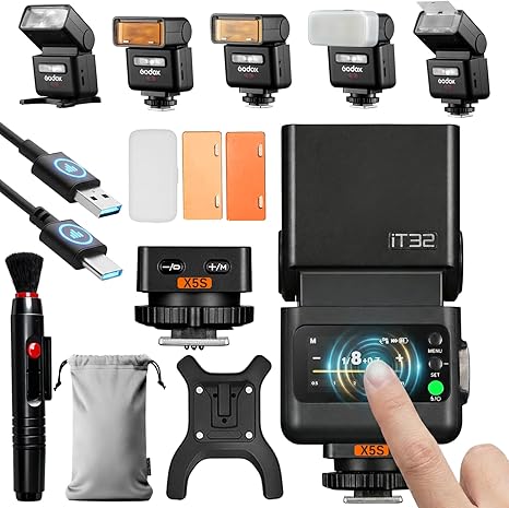 GODOX IT32 TTL Camera Flash with X5S Flash Trigger for Sony Cameras,Magnetic Hotshoe & Trigger 2-in-1,Colorful Touch Screen,Rotatable Flash Head,X System TTL&HSS,LED Modeling Lamp,Creative Accessories