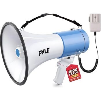 PylePyle Portable Megaphone Bullhorn Speaker - 50W, 1200 Yard Range, Built-in Siren, Adjustable Volume Control and Microphone, Perfect for Outdoor Sports, Cheerleading, Safety Drills, and More