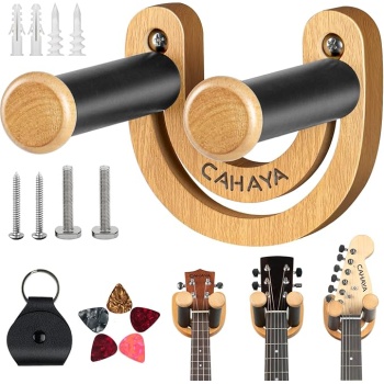 CAHAYA Guitar Wall Mount Hanger Adjustable U-Shaped Hook with 5 Picks and 1 Pick Bag for Acoustic Electric Bass Banjo Ukulele Mandolin CY0297