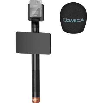 COMICA HR-WM Interview Handheld Adapter for Rode Wireless GO ME/BoomX-D/D Pro/BoomX-U Wireless Lavalier Microphone, Mic Handle for News Report, TV Interview and Video Shooting, etc.(with Windscreen)