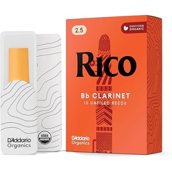 D'Addario Rico Organic Bb Clarinet Reeds, Strength 2.5, Pack of 10