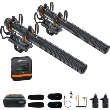 COMICA VM40 Combo Dual-Channel Shotgun Microphone with Wired & Wireless Modes, 48kHz/32-bit Float Recording, 32GB Storage, Super Cardioid Video Mic for Canon, Nikon, Sony DSLR Camera, Camcorder Phone