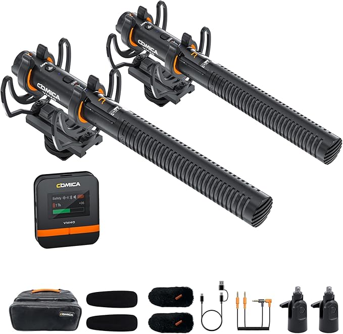 COMICA VM40 Combo Dual-Channel Shotgun Microphone with Wired & Wireless Modes, 48kHz/32-bit Float Recording, 32GB Storage, Super Cardioid Video Mic for Canon, Nikon, Sony DSLR Camera, Camcorder Phone