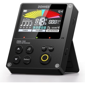 Donner Metronome Tuner, Rechargeable 3 In 1 Digital Metronome with Trainer Rhythm Mode for Guitar, Bass, Violin, Ukulele, Chromatic, Piano, Wind instruments, DBM-100 (Black)