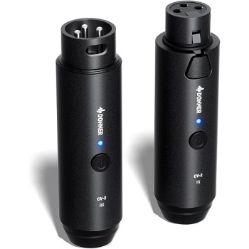 Donner Wireless XLR Microphone Transmitter Receiver, 2.4GHz Plug-on Wireless Mic Adapter with 24-bit/192kHz High-Resolution for Dynamic Microphones, Audio Mixer, PA System, Camera (CV-2)