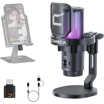 COMICA EJoy Uni Pro Wireless USB Microphone for PC Gaming, Streaming, Podcast, YouTube, with Noise Cancellation, Mute, Gain, Monitoring - Condenser Mic for PS5, PS4, Mac, Computer (Desktop Mic)