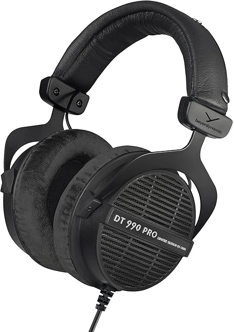 beyerdynamic DT 990 PRO, 80 Ohm, Open Back, Over Ear, Wired Professional Studio Headphones, Gaming, Podcast, Audiophile, Mixing, 3m Straight Cable, Black with Limited Edition Black Velour Ear Pads