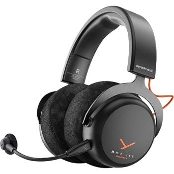 beyerdynamic MMX 150 Bluetooth Wireless Over-Ear Gaming Headset. Ultra Comfortable Velour Ear Pads, 50 Hours Battery Life Playtime, Personalized Sound via app. Detachable Mic. Black with Orange
