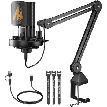 MAONO USB Condenser Microphone-Studio Mic with Shock Mount, Boom Arm, Software, Mute, Gain Knob, Volume Control for Streaming, Recording, Singing, Podcasting, Content Creation, Audiobooks-PM450