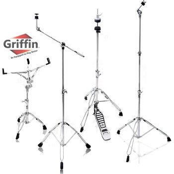 Griffin 4 Piece Drum Hardware Pack (Percussion TiltPro X Edition) – Cymbal Boom & Straight Stand, Hi-Hat Pedal & Snare Mount – Lightweight Set for Gigs