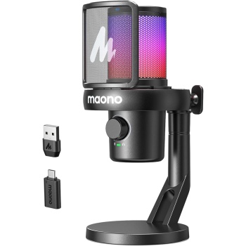 MAONO Wireless Microphone for PC,Gaming Streaming Condenser Mic with Software AI Voice Change,3-Level Noise Cancellation,Custom EQ,Gain Control USB Mic for Podcast Recording (DM40-Black)