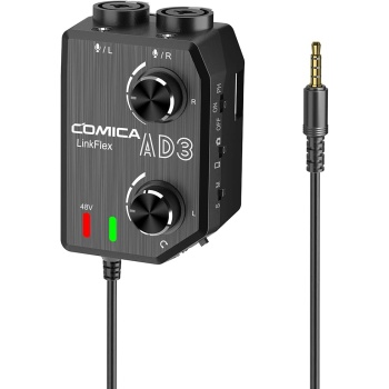 COMICA LINKFLEX AD3 Dual-channels XLR/6.35mm/3.5mm Audio Preamp Mixer with Support 48V Phantom Power, Mono/Stereo Output, Guitar Audio Interface for Cameras,Camcorders,iPhone,Android,Smartphones