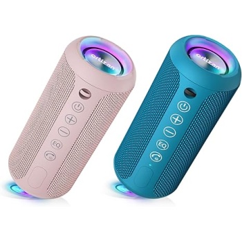 Ortizan X10 Portable Bluetooth Speaker Bundle (2-Pack) - IPX7 Waterproof, 24W Powerful Stereo Sound, 30H Playtime, Bluetooth 5.3 for Outdoor & Indoor Use (Pink & Blue)