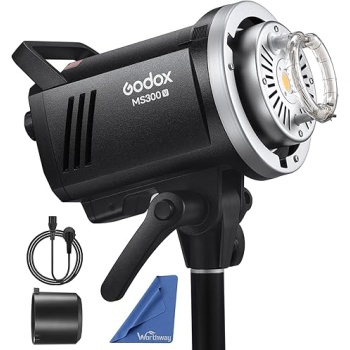 GODOX MS300V MS300-V Compact Studio Strobe Flash Light - 300W,GN58 0.1-1.8S Recycle Time,2.4G X System,Bowens Mount LED Modeling Lamp for Photographic Studio Portrait Shooting(MS300 Upgraded Version)