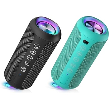 Ortizan X10 Portable Bluetooth Speaker Bundle (2-Pack) - IPX7 Waterproof, 24W Powerful Stereo Sound, 30H Playtime, Bluetooth 5.3 for Outdoor & Indoor Use (Black & Teal)
