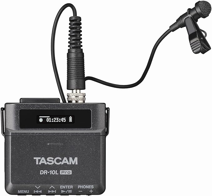 Tascam DR-10L Pro Field Recorder with Lavalier Microphone and 32-bit Float Recording for Audio for Video — Supports 512GB microSDXC and LTC Jam Sync for Seamless Timecode Synchronization