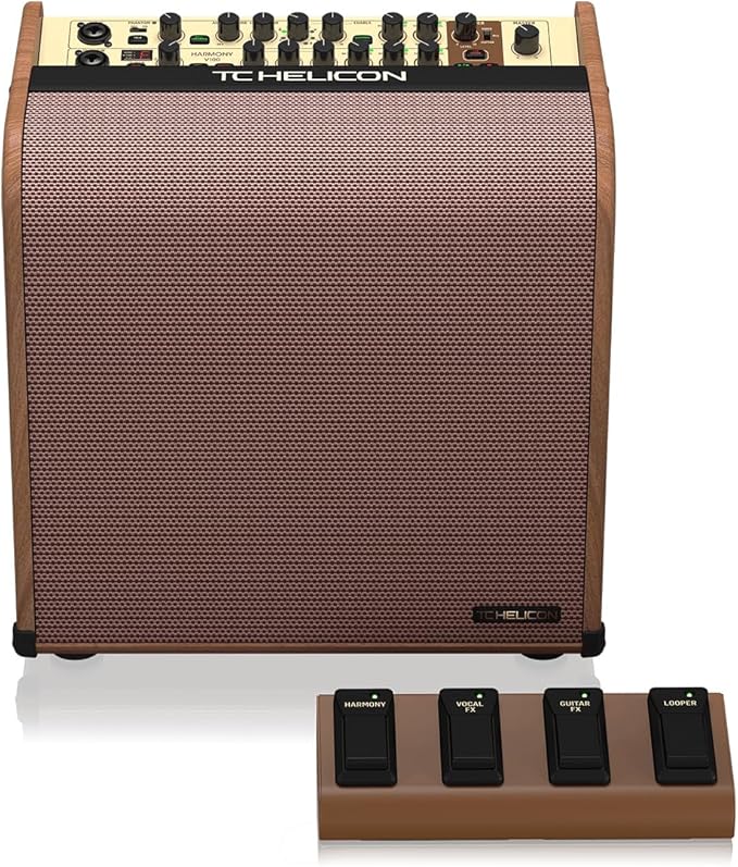 TC Helicon Harmony V100 100 Watt 2 Channel Acoustic Amplifier with Vocal Processing, Looper, Tannoy Dual Concentric Speaker and 4-Button Footswitch