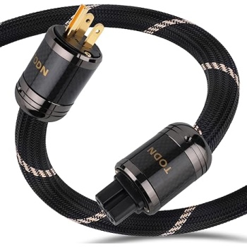 TODN HiFi Power Cable Audiophile OFC+OCC Cores Audio Power Cord with Carbon Fiber Shell, 24K Gold Plated US Plug/IEC C15, Φ17.5mm, 4.9ft/1.5m