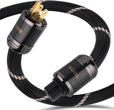 TODN HiFi Power Cable Audiophile OFC+OCC Cores Audio Power Cord with Carbon Fiber Shell, 24K Gold Plated US Plug/IEC C15, Φ17.5mm, 4.9ft/1.5m