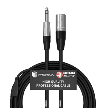 PRORECK 30FT Stereo Microphone Cable – XLR Male to 1/4" TRS, Neutrik Rean Connectors, 24 AWG, Ideal for Stage, Studio, and Live Sound Applications(PRS-XLRM-TRS/30FT)