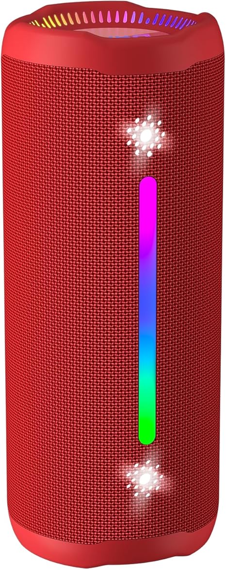 OHAYO Bluetooth Speaker, Portable Wireless, IPX7 Waterproof, Powerful 25W Sound, 24H Playtime, Dual Pairing, Active Bass, Colorful Lights, Bluetooth 5.3, Outdoor Speakers for Home/Party/Beach, Red