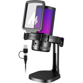 MAONO USB Gaming Microphone for PC, Noise Cancellation Condenser Mic with RGB, Mute, Gain, Computer Desk Mic for Streaming, Podcast, Chat, Twitch, YouTube, Discord, PS5, PS4, GamerWave DGM20 Black