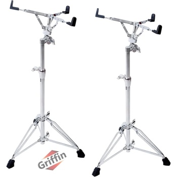 Griffin 2 Pack Tall Snare Drum Stands (Extended XHeight Edition) – Chrome Adjustable Concert Mounts with Basket Clamp – For Practice Pads & Standing Drummers