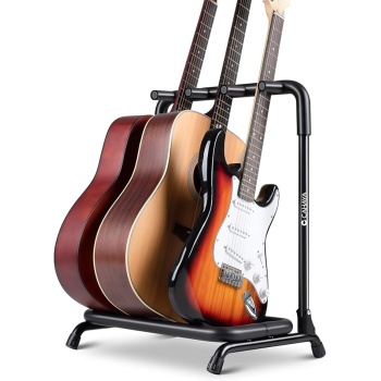 CAHAYA Multi Guitar Rack: 3 Holder Stand, Universal Guitar Display Rack With Thick Rubber Padding for Classical, Acoustic and Electric Guitars & Bass CY0344