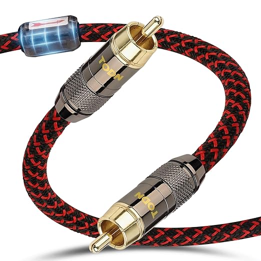 TODN HiFi Digital Coaxial Audio Cable for Audiophile 75-Ohm SPDIF Coax Subwoofer Cable RCA to RCA with OFC Core and Shielded (3ft /1m)