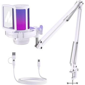 MAONO USB Gaming Microphone with Noise Cancellation, Computer PC Mic with Boom Arm, RGB Light, Mute, Gain, Monitoring Streaming Mic for Podcast, YouTube, Twitch, Discord, PS5/4, GamerWave DGM20S