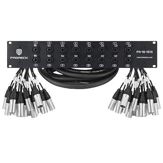 PRORECK Rack Mount TRS XLR Combo Splitter Snake Cable, Suitable for Live, Recording, Stage, Studio (15 Foot x 15 Foot - 16 Channel) PR-16-1515