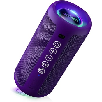 Ortizan Portable Bluetooth Speaker: IPX7 Waterproof, 24W Loud Sound, Deep Bass, Bluetooth 5.3, LED Lights, Wireless Stereo Pairing, 30H Playtime, for Home/Outdoor/Party/Beach, Birthday Gift, Purple