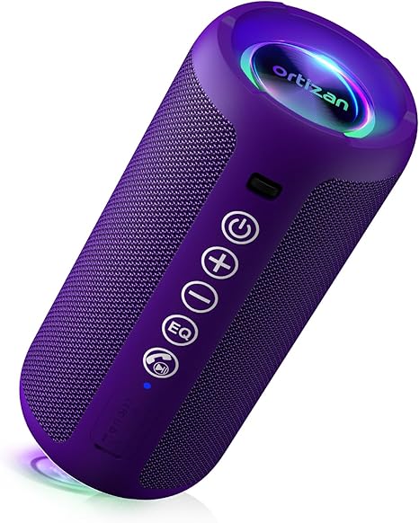 Ortizan Portable Bluetooth Speaker: IPX7 Waterproof, 24W Loud Sound, Deep Bass, Bluetooth 5.3, LED Lights, Wireless Stereo Pairing, 30H Playtime, for Home/Outdoor/Party/Beach, Birthday Gift, Purple